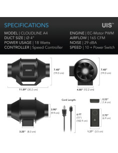 AC INFINITY CLOUDLINE A4 Ø100MM Ventilatore